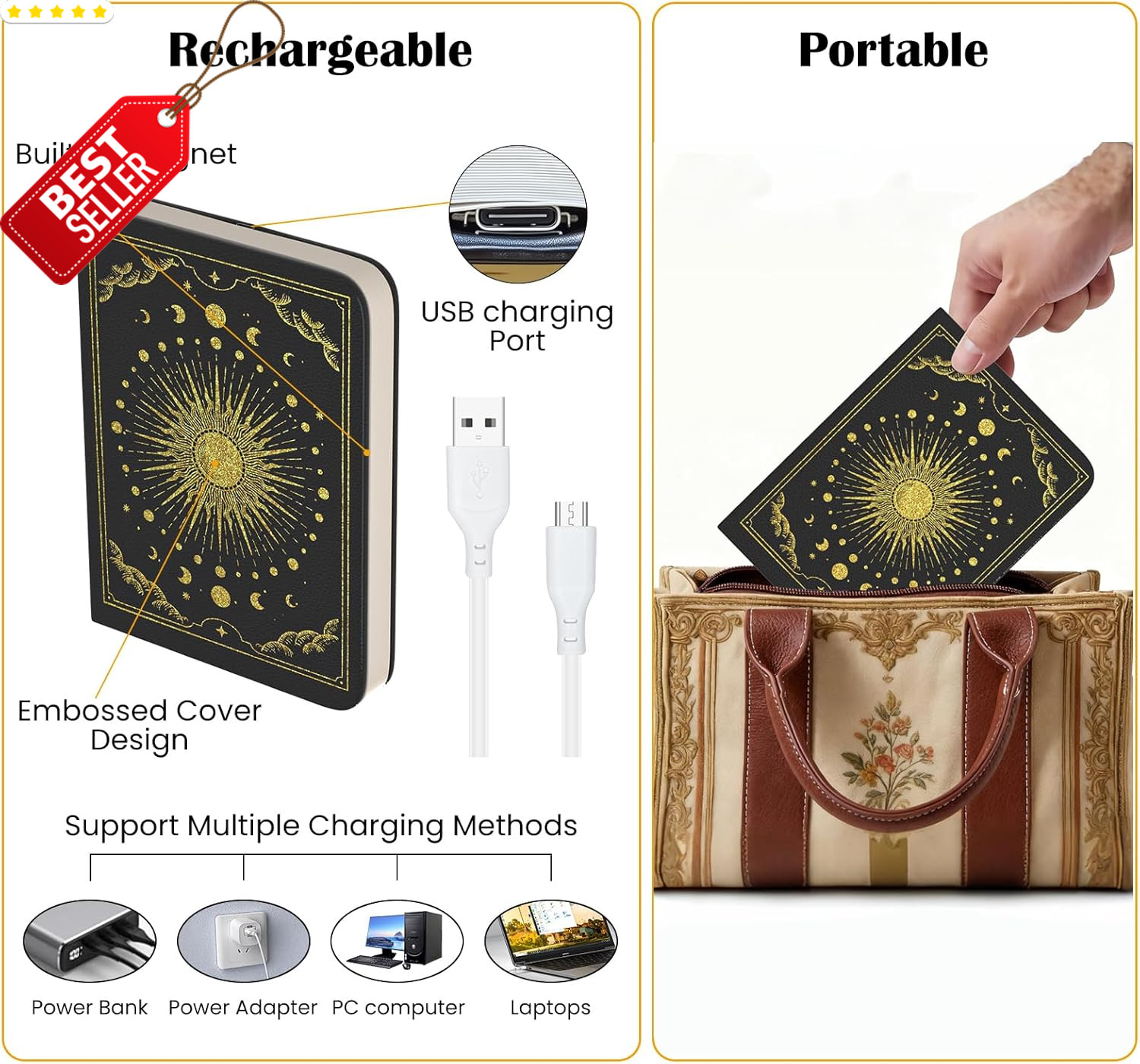 6.5in Foldable Book Lamp Rechargeable Paper Light Embossed Night Light – US