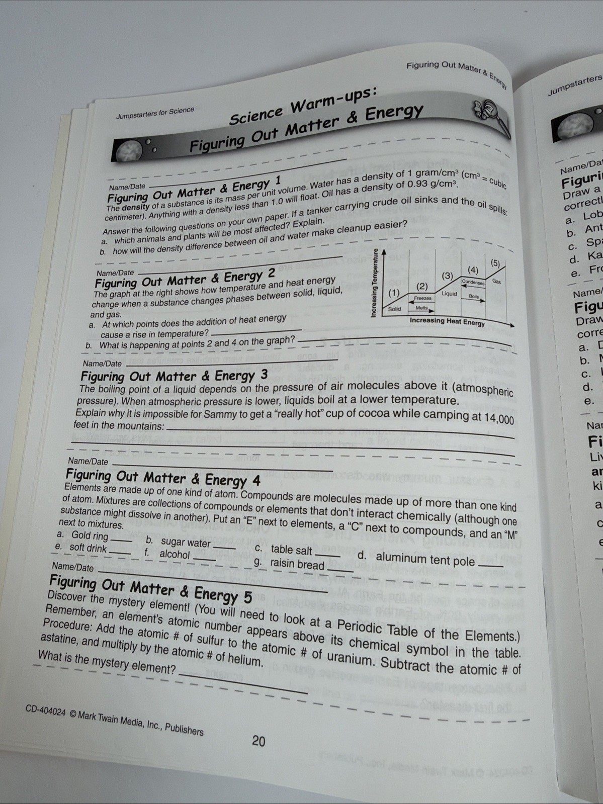 Science Jumpstarters Teacher Resource Book Warm-Ups TOTD Grade 4-8