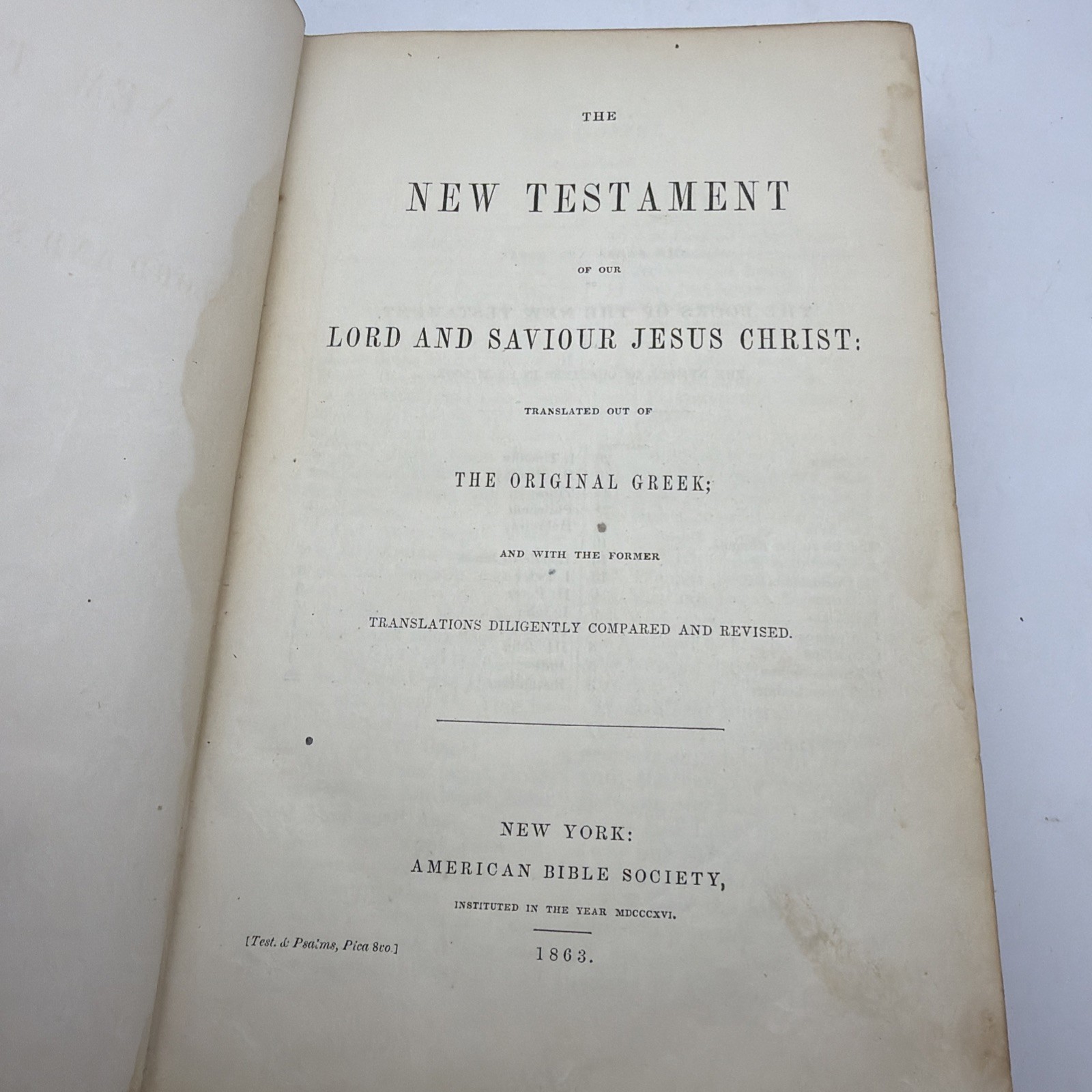 1878 New Testament & Book of Psalms American Bible Society