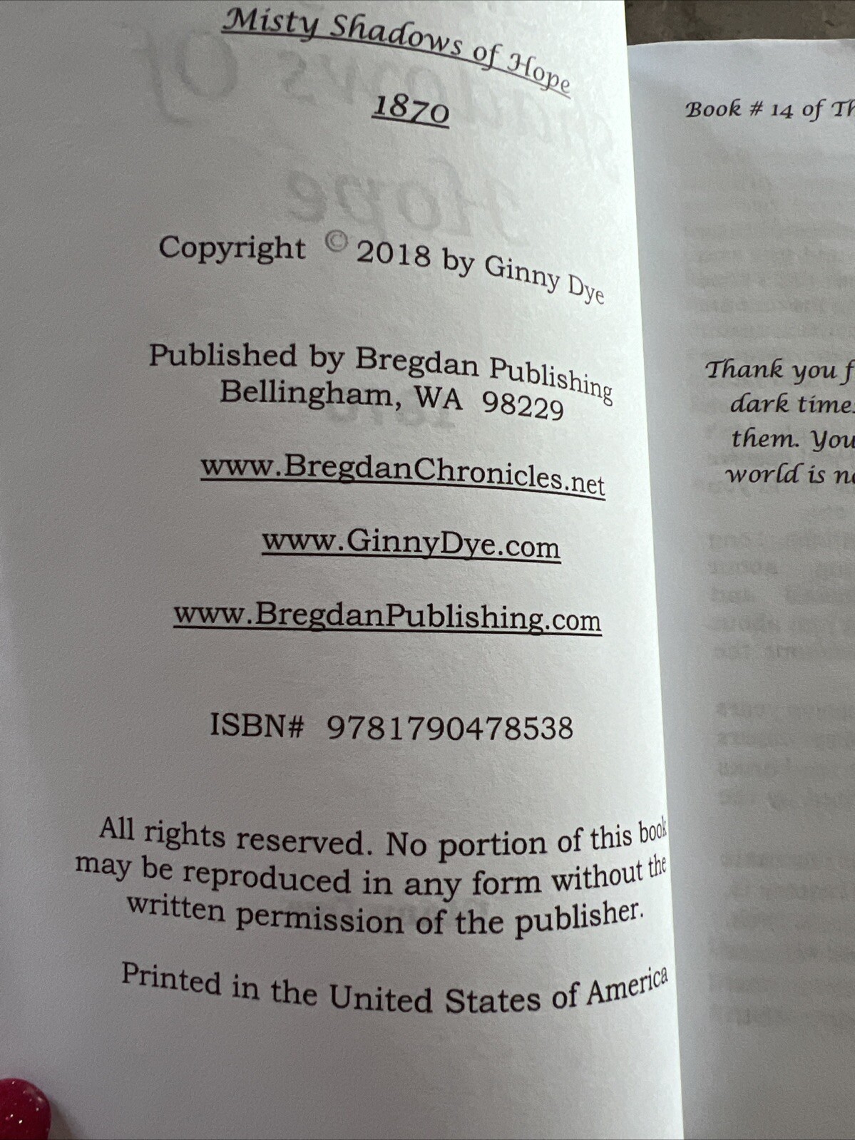 Misty Shadows Of Hope 1870 By Ginny Dye Paperback