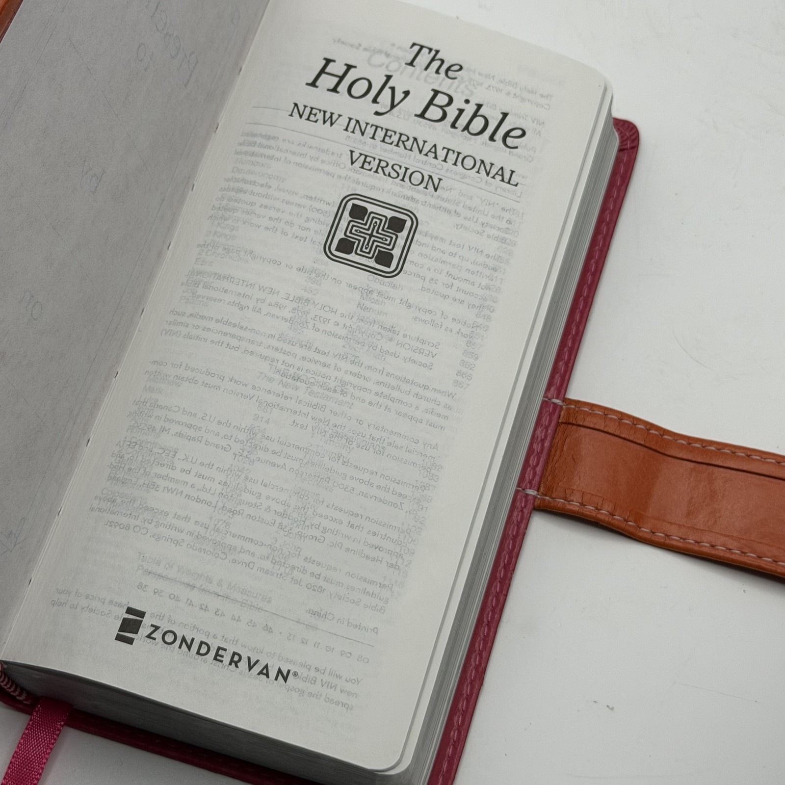 NIV Holy Bible Trimline Compact Pink Orange Italian Duo-Tone Ribbon Marker