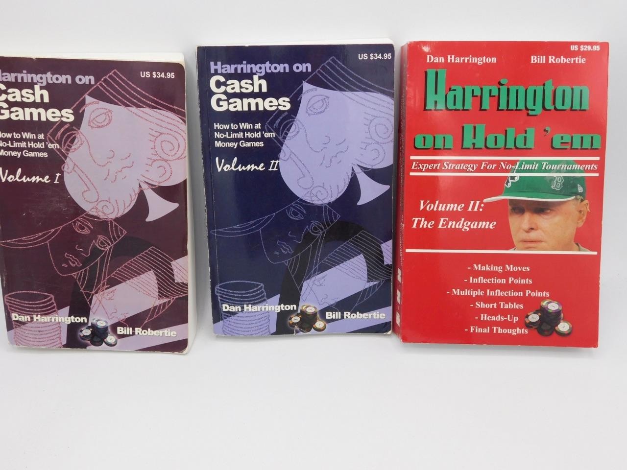 Lot of 3 Poker Books No Limit Hold ‘Em Dan Harrington Cash Games 1 & 2 Endgame
