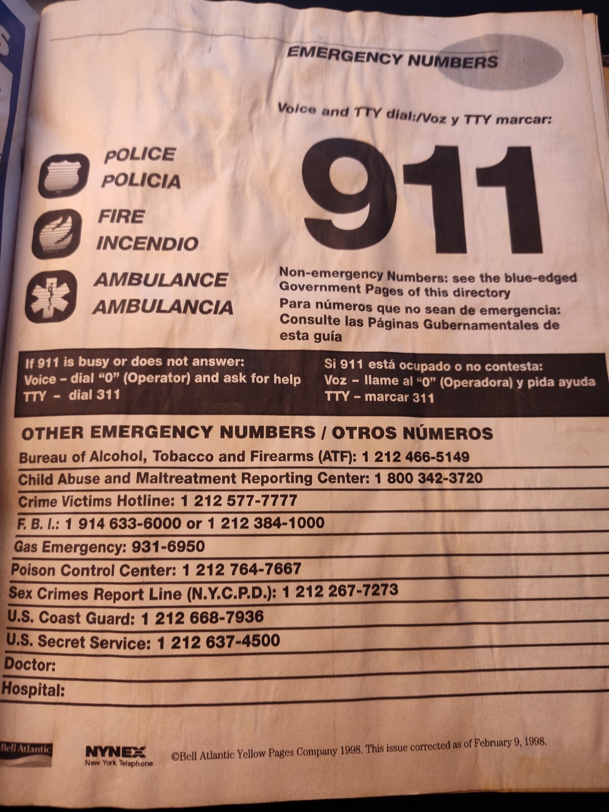 Bell Atlantic Yellow Pages NY Bronx English-Spanish Area Code 719