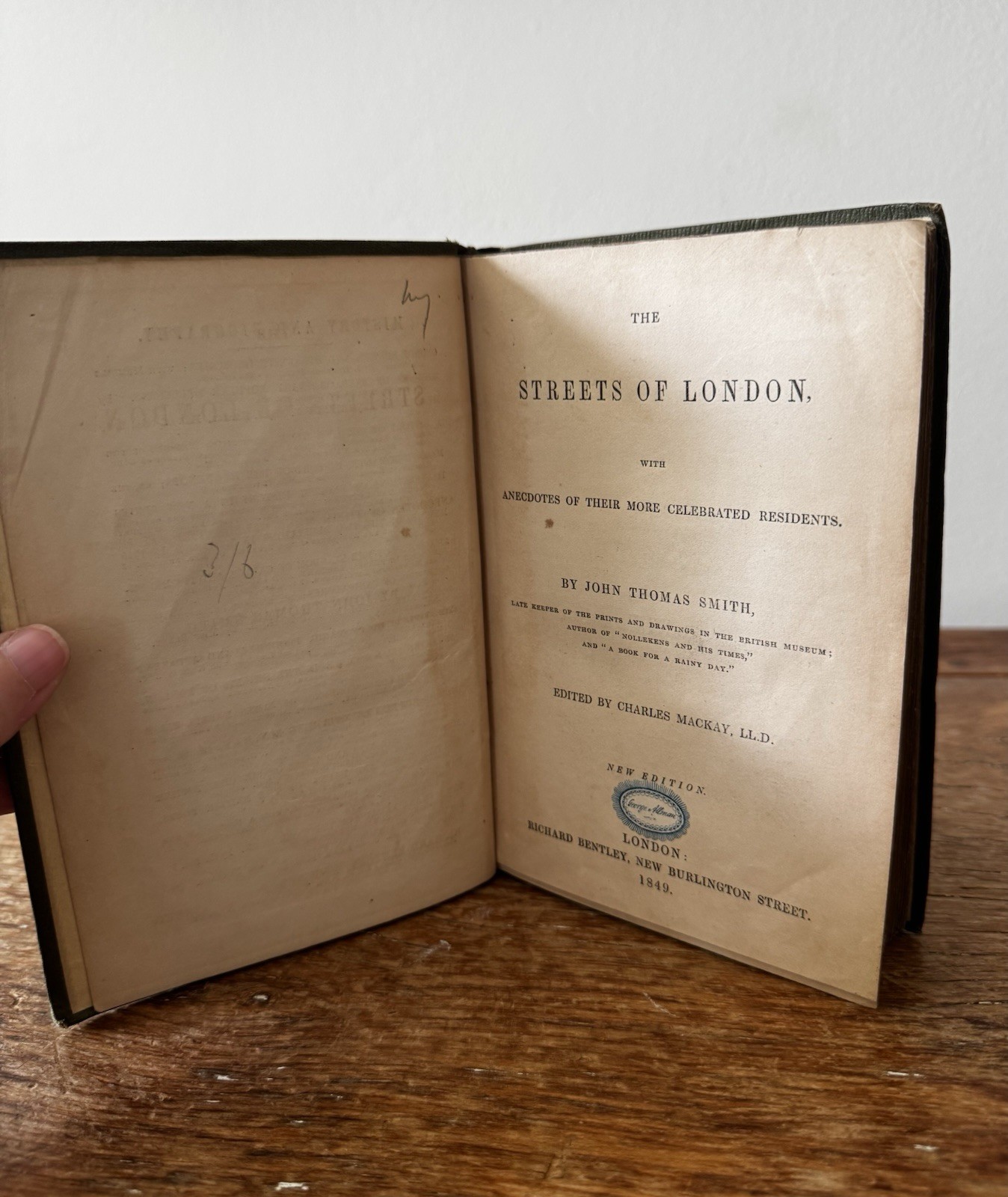 Antique Copy Streets of London by Thomas Smith 1849 Richard Bentley Book