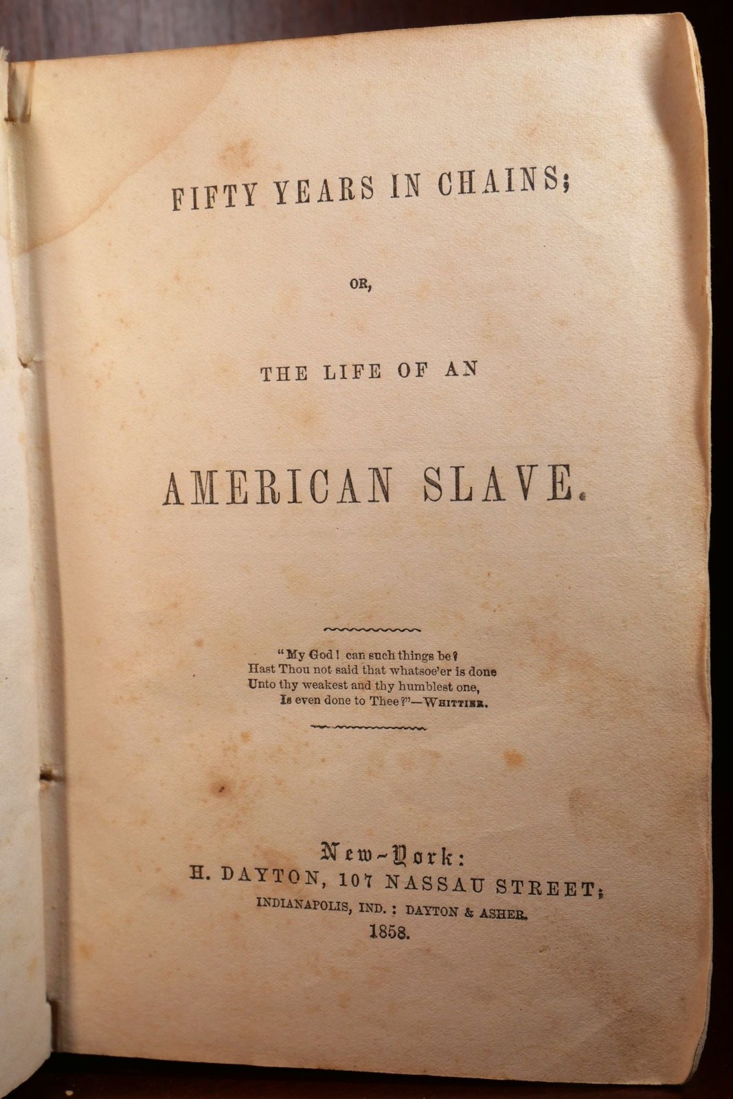 Charles Ball / Fifty Years in Chains Or The Life of an American Slave 1st 1858