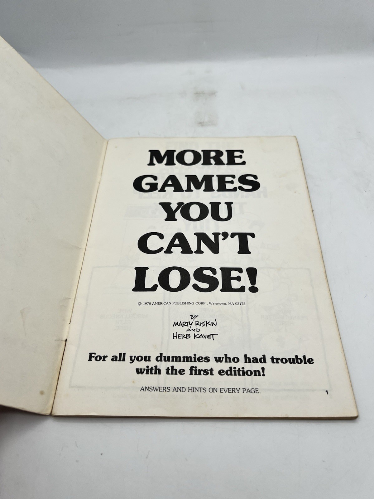 RARE Book of More Games You Can’t Lose! by American Publishing Corporation 1978