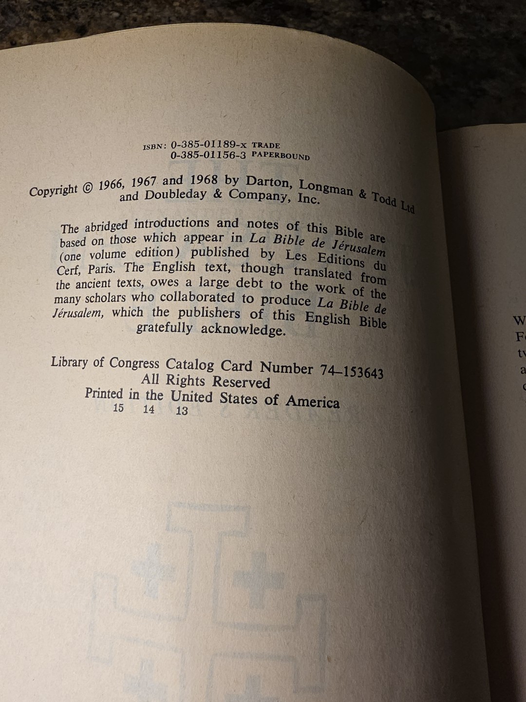 The Jerusalem Bible: Reader’s Edition 1968 Doubleday Paperback