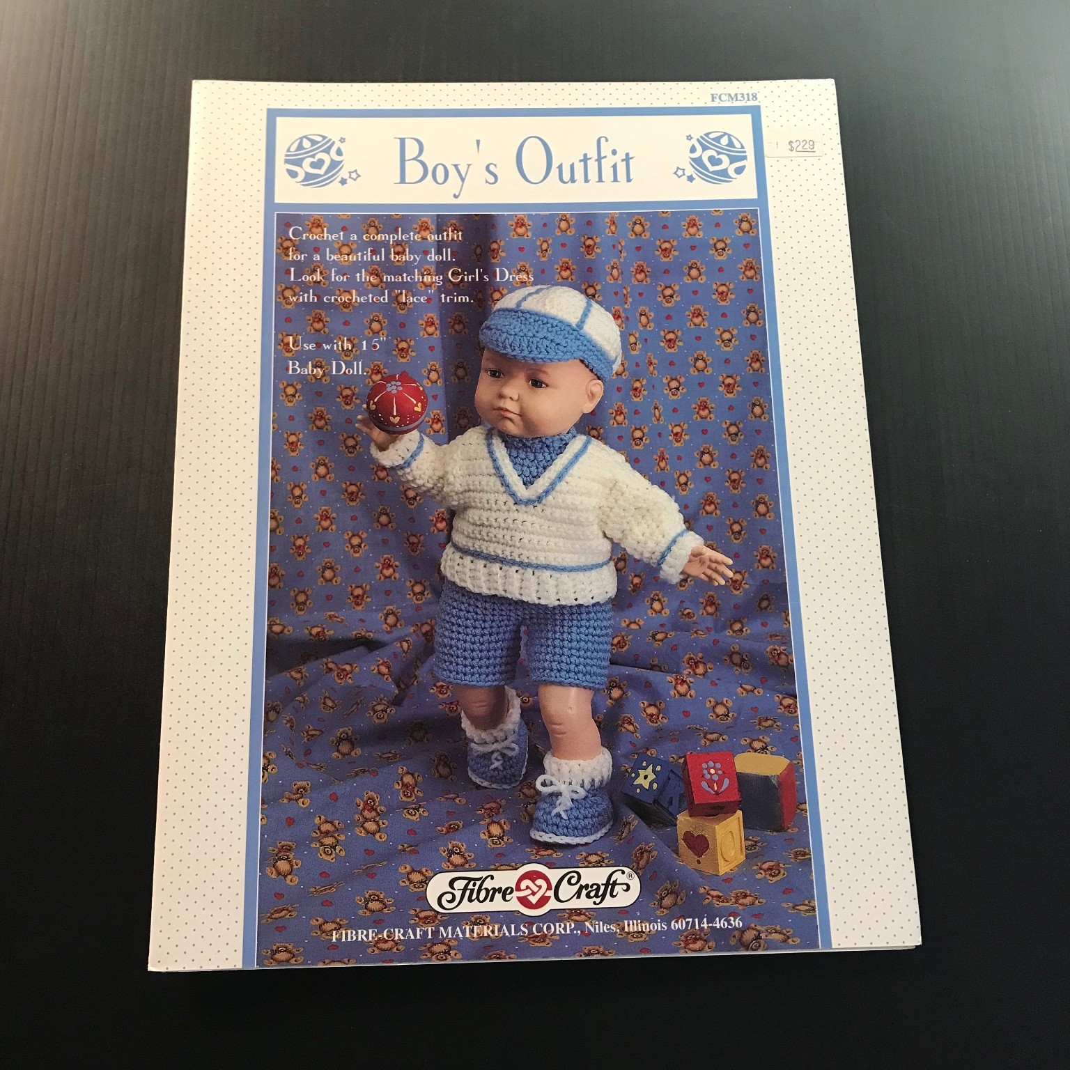 Boy’s Outfit Crochet Pattern FCM318 Fibre-Craft 15″ Baby Doll Clothes