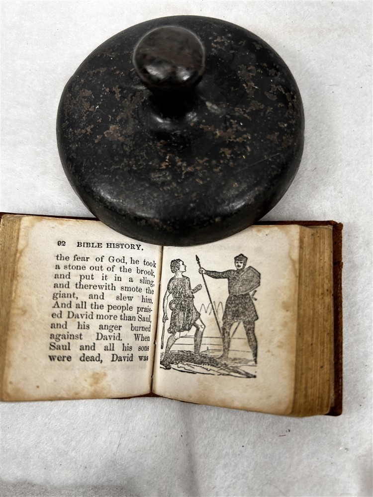 antique 1851 miniature book leather 2 x 2 History of the Bible 23 illustrations