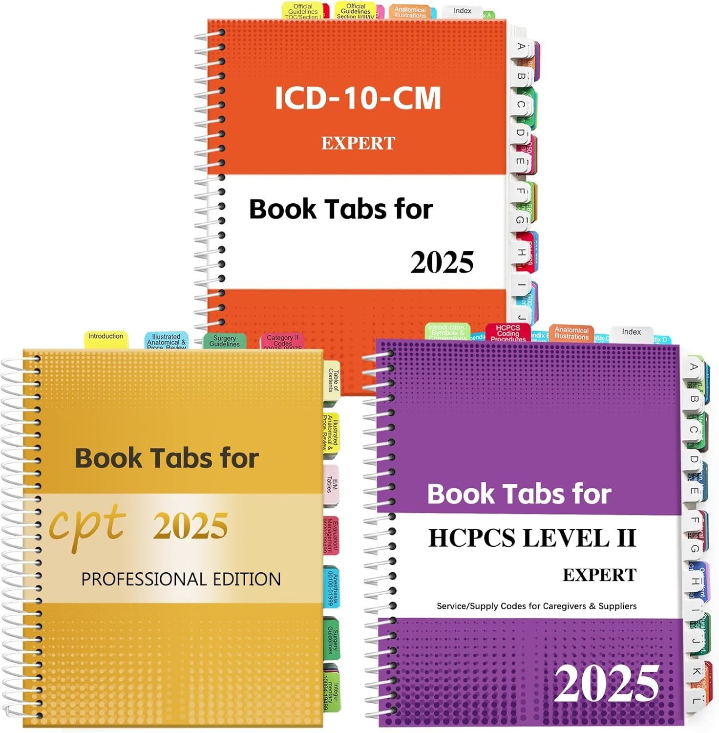 Index Tabs for CPT, AAPC Version ICD-10-CM & HCPCS Level II 2025, 3 Set Bundl…