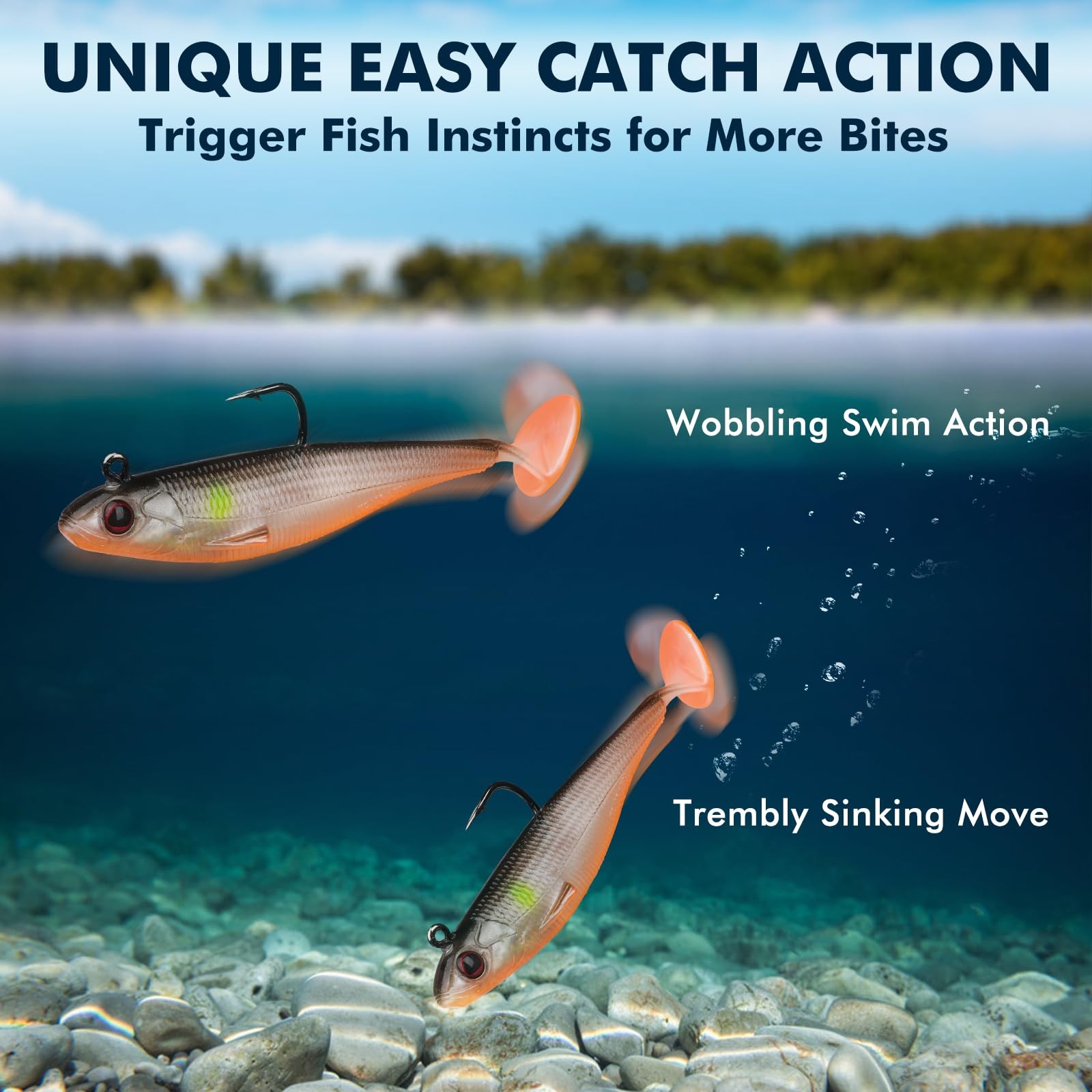 TRUSCEND Power Soft Fishing Lures Pre-Rigged BKK Hook, 3in (7.5cm), 3″,0.23oz
