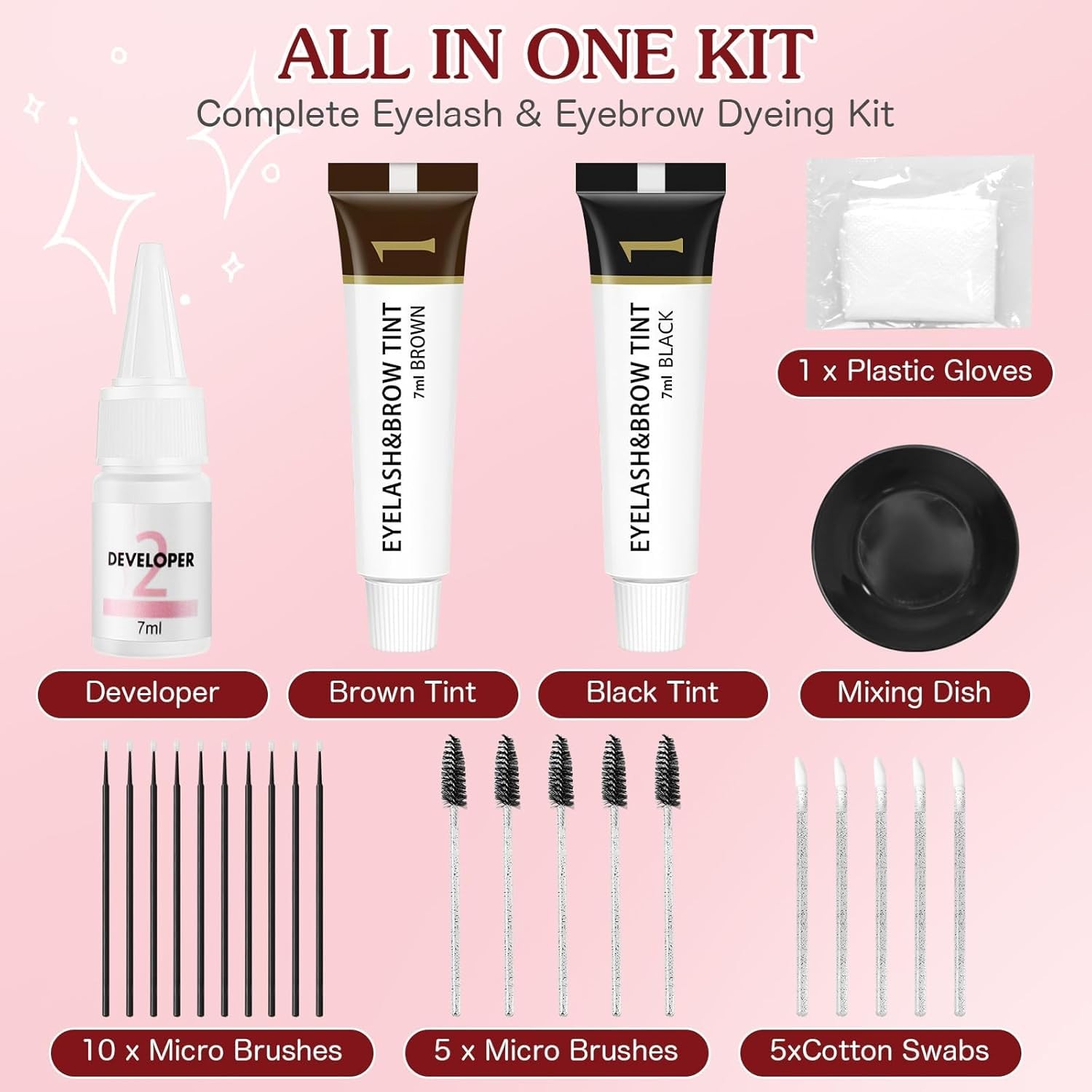 Eyelash & Eyebrow Color Kit,2 in 1 0.23 Fl Oz (Pack of 1), Black and Brown