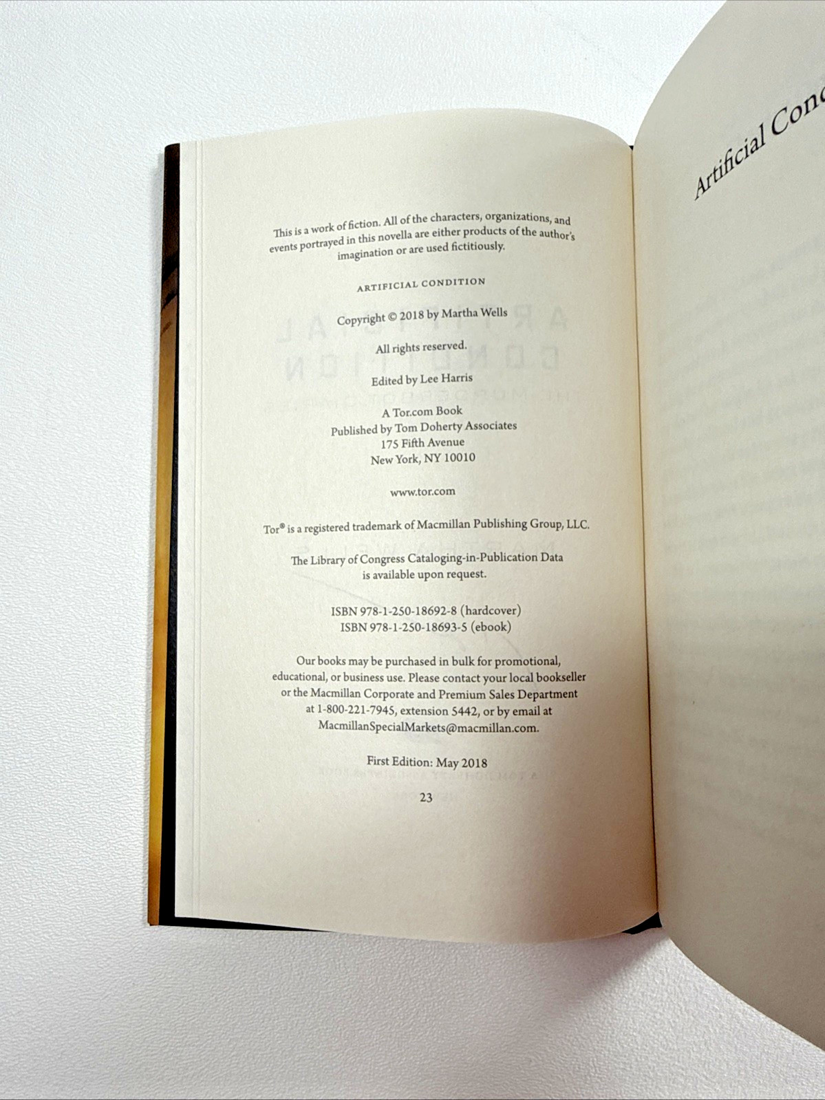Artificial Condition SIGNED Martha Wells Murderbot Diaries 1st Edition Hardcover