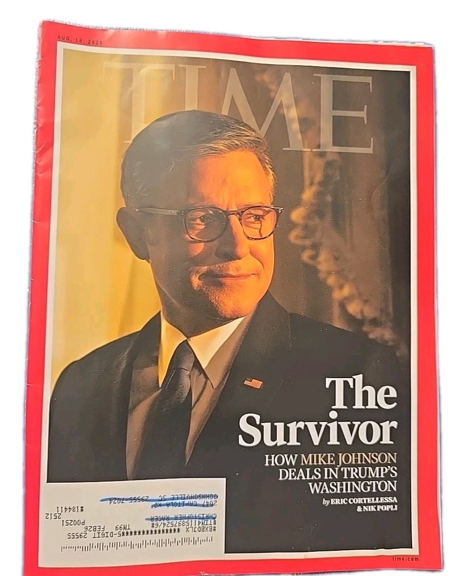 Time Magazine August 14 2025 Survivor Mike Johnson Trump Speaker Wall Street