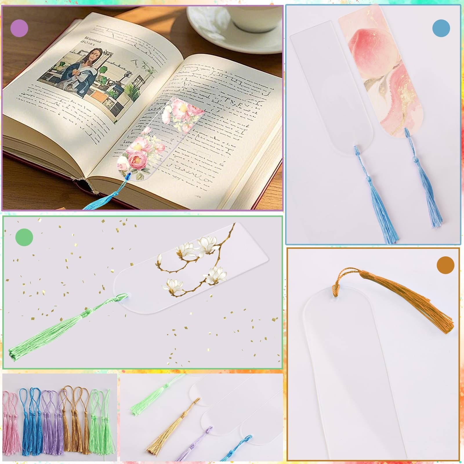 20 PCS Acrylic Bookmark Blanks with Tassels,Blank Bookmarks for DIY Crafts, G…