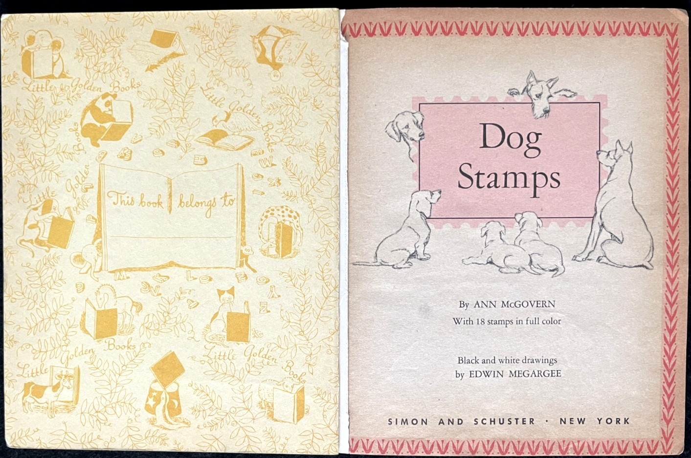 FIREMEN & FIRE ENGINES + DOG STAMPS ~ vintage Little Golden Book set, GUC