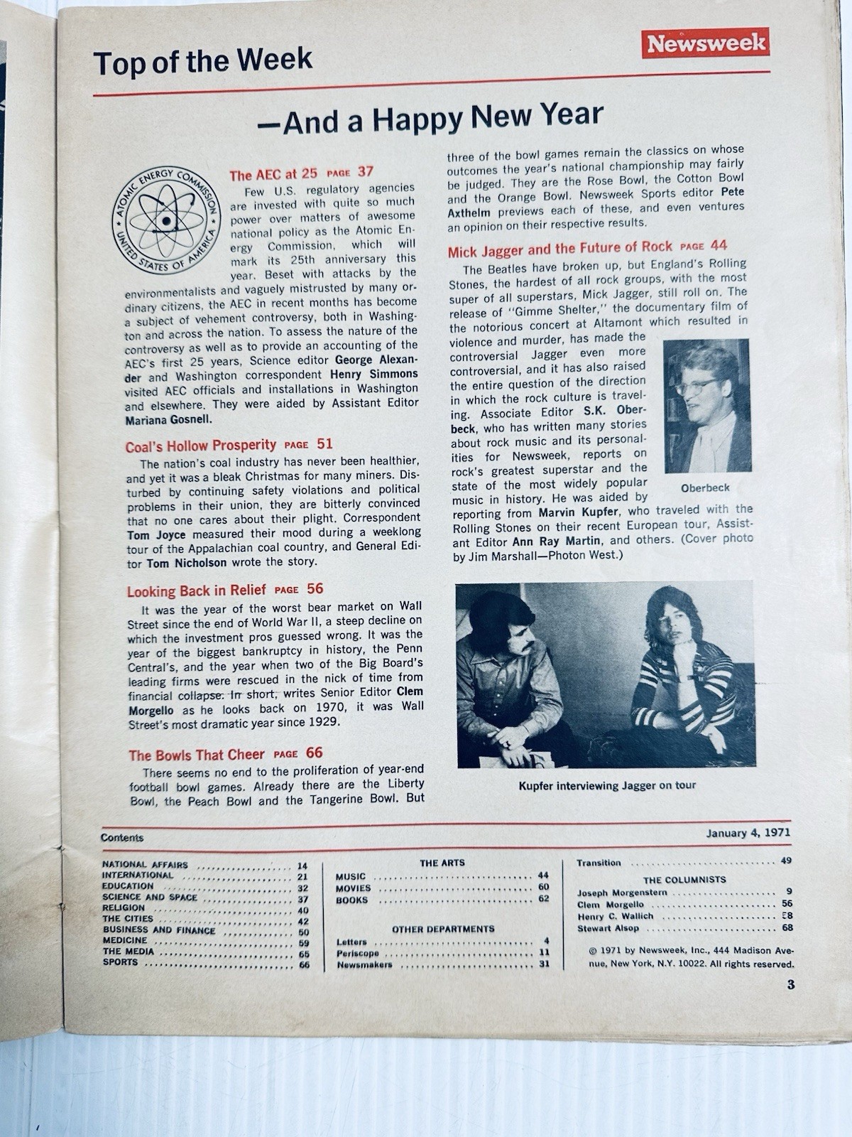 Newsweek Mick Jagger Jan 4 1971 Rolling Stones Cover Story Music Icon Magazine