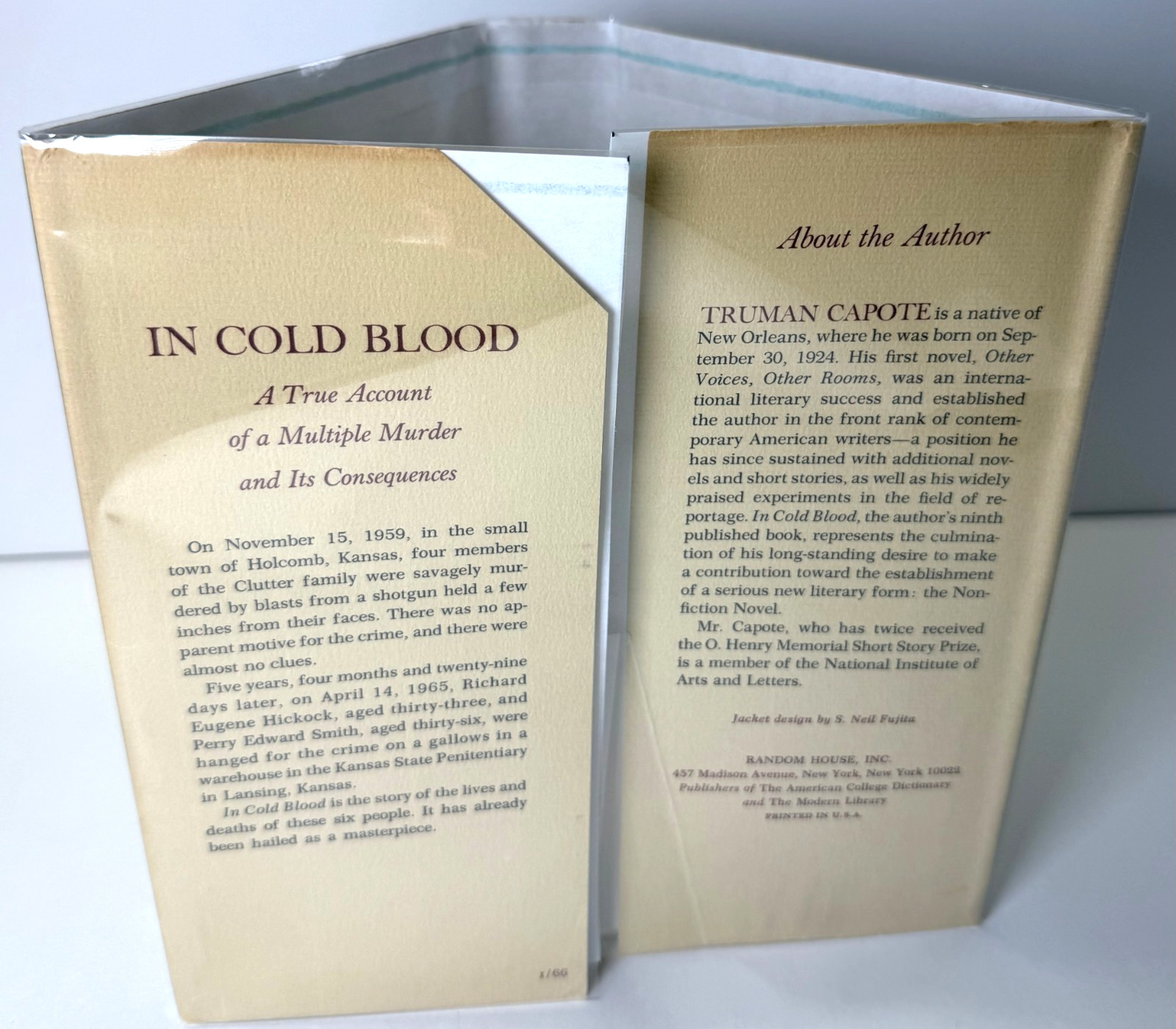 In Cold Blood, Truman Capote 1965 1st edition 1st printing in Mylar