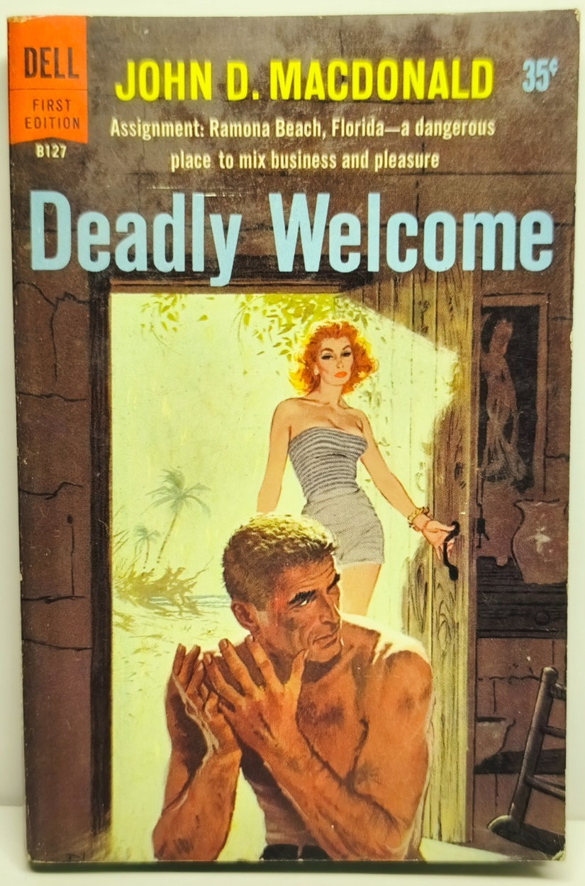 Vtg Deadly Welcome by John D. MacDonald 1958 PB / RARE 1st edition Cool Cover