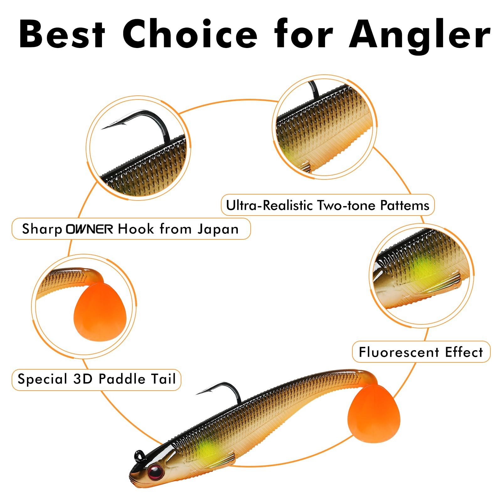 TRUSCEND Power Soft Fishing Lures Pre-Rigged BKK Hook, 3in (7.5cm), 3″,0.23oz
