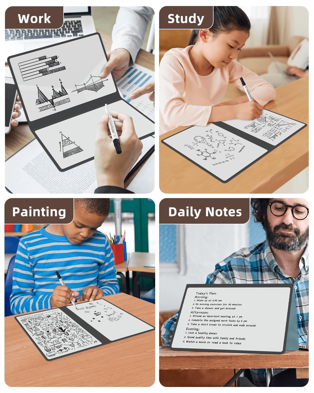 Portable Small White Board Dry Erase Board, Reusable 9.5 * 6.6in Notebook Mem…