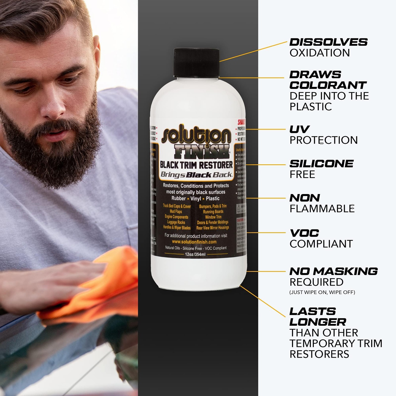 Trim Restorer Black 12 oz Instantly Revives Color Car and Truck Detailing