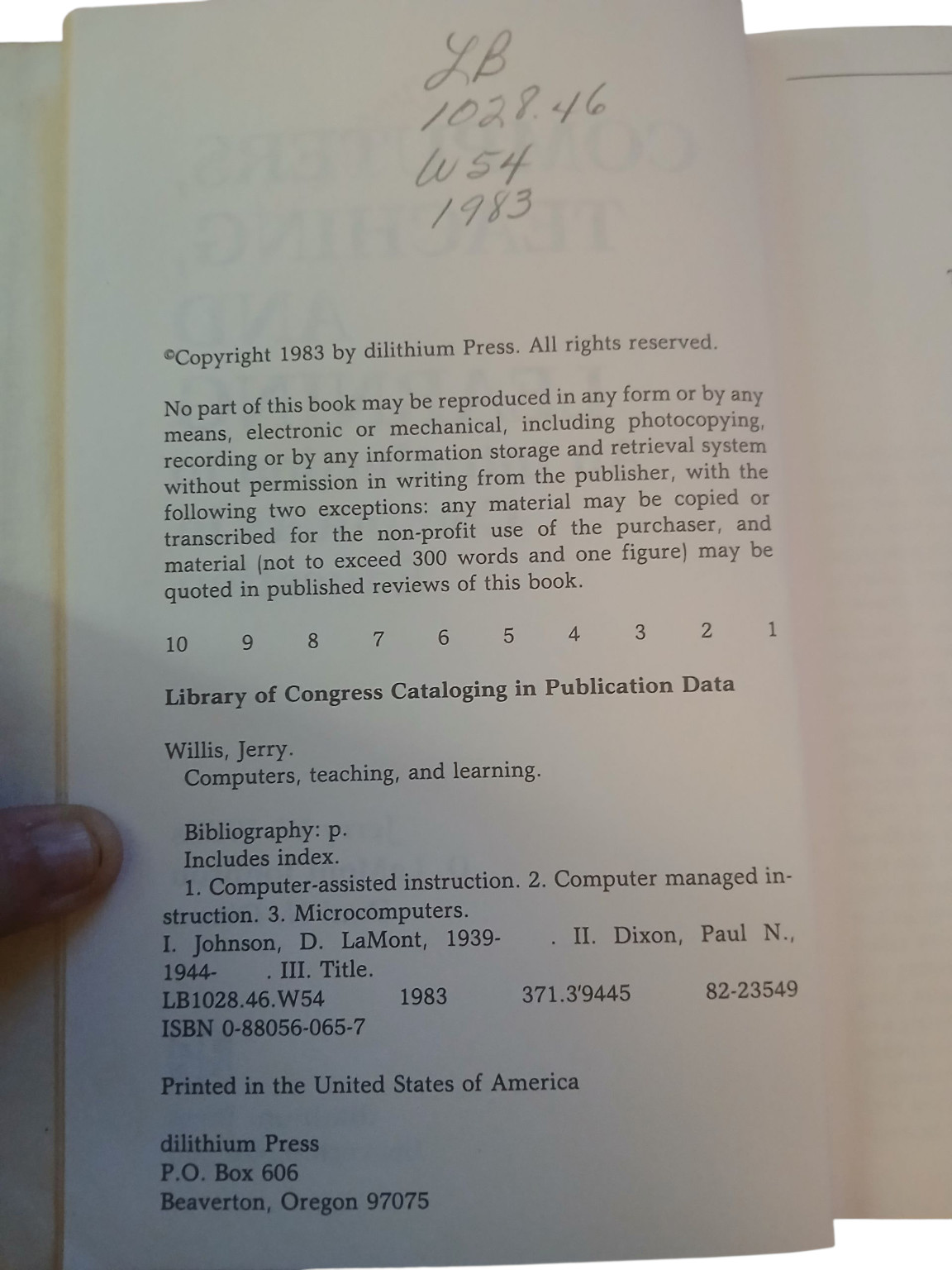 Computers Teaching and Learning Willis 1983 First Edition Education Dilithium