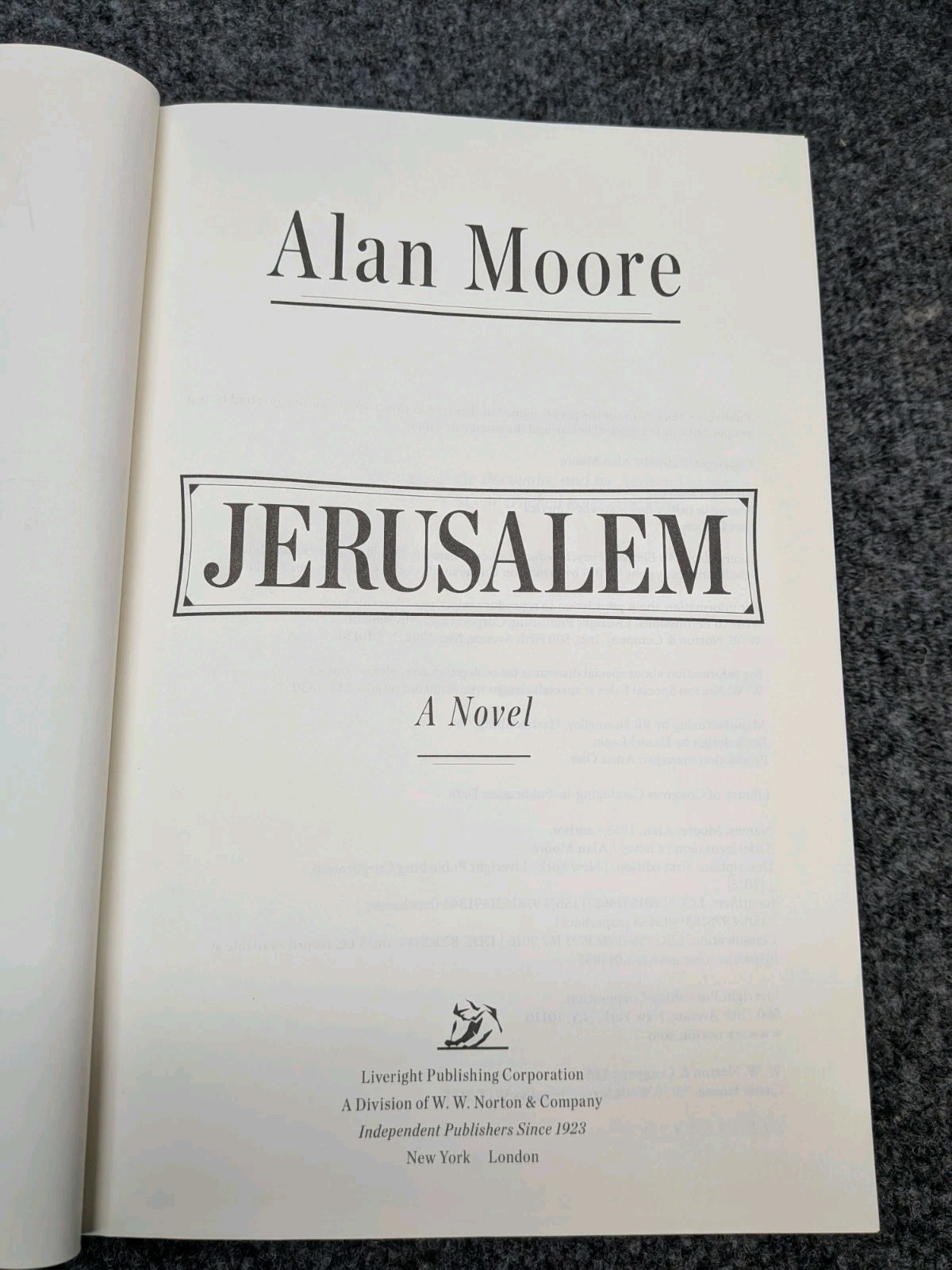 Jerusalem Alan Moore 2016 First Edition Hardcover Liveright Fiction Novel No…