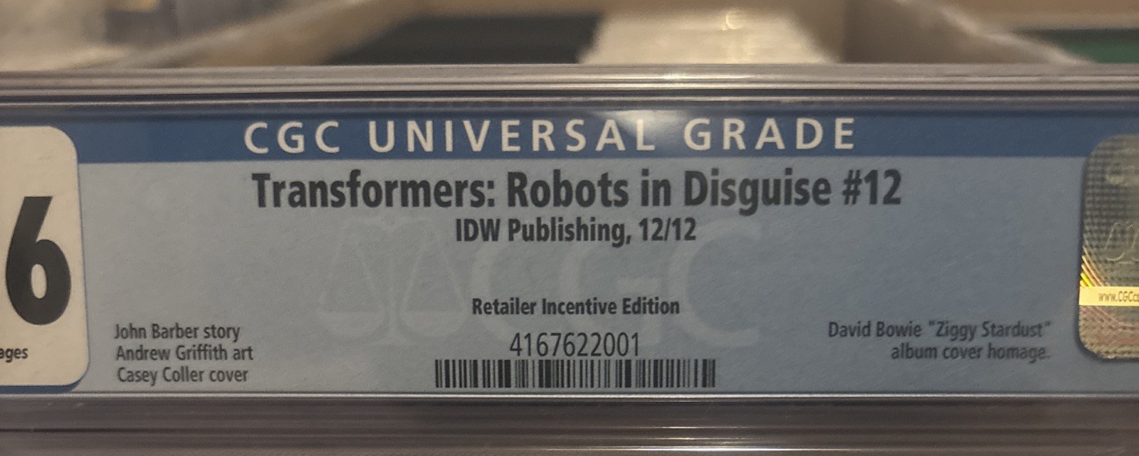 IDW Transformers: Robots In Disguise #12 1:10 RI Ziggy Stardust Variant CGC 9.6