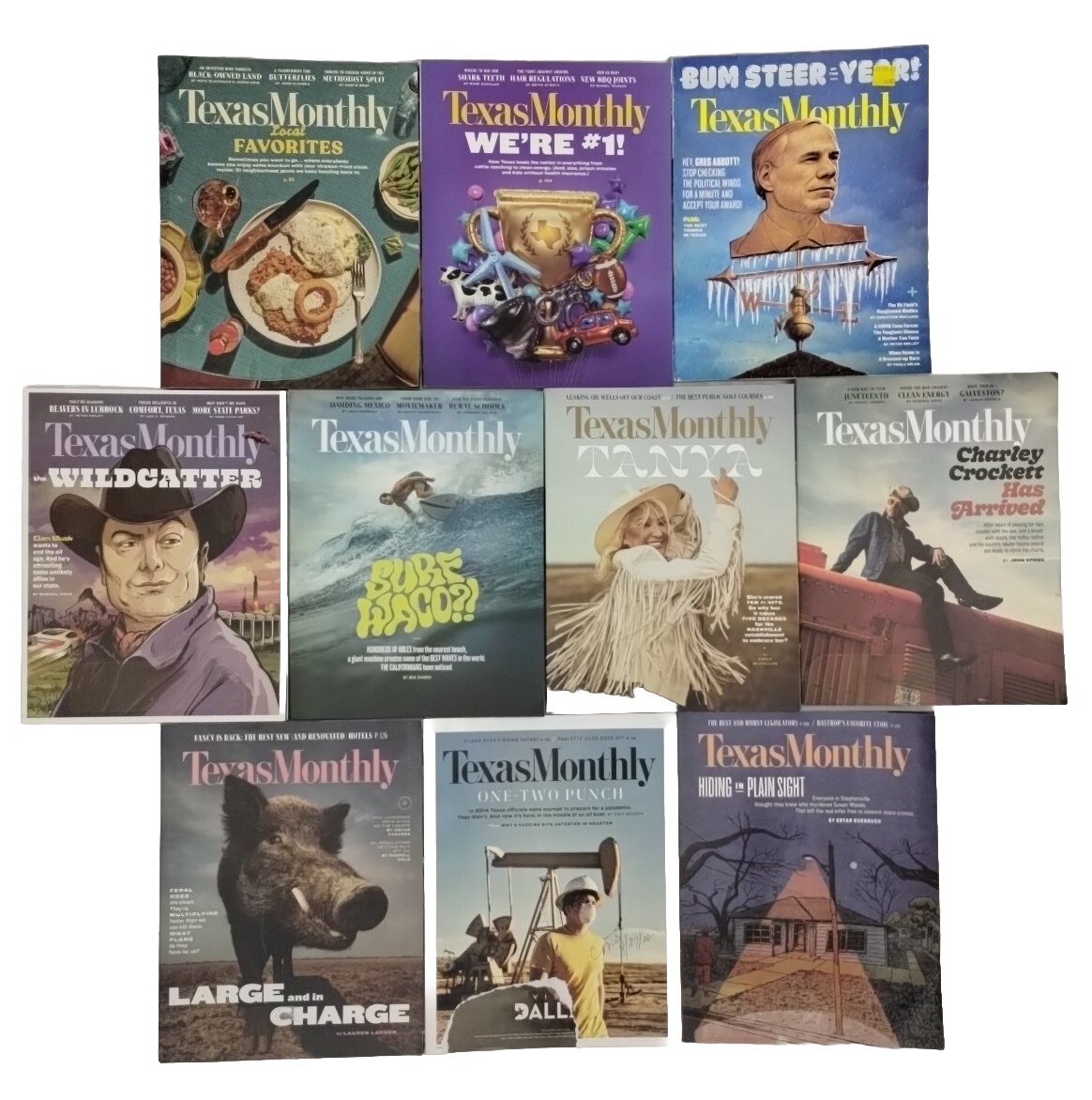 TEXAS MONTHLY Magazine Lot Of 10 2020-2022-2023 Elon Musk Hogs Tanya Tucker #1