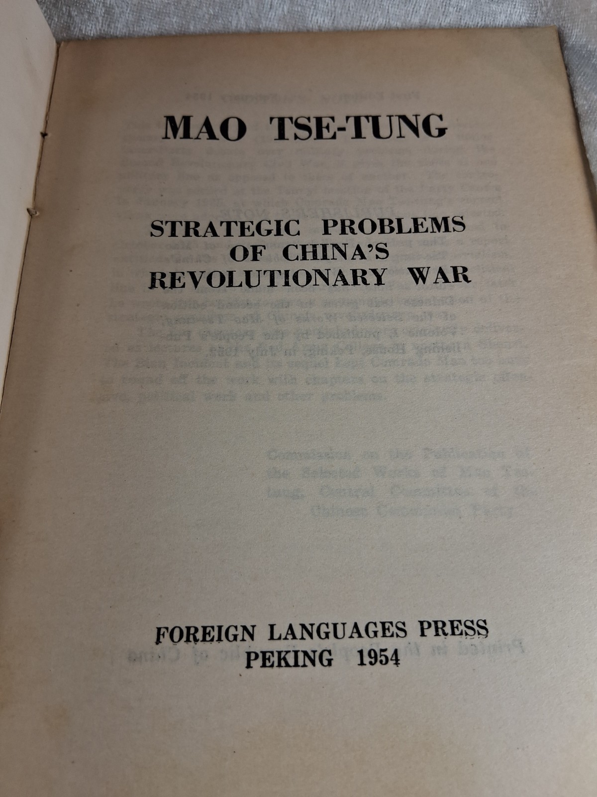 vintage 1st Edition Mao Tse-Tung strategic problems of chinas revolutionary war