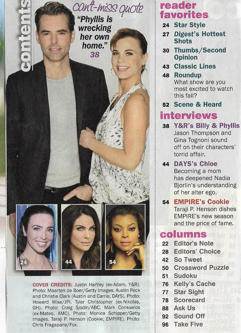Soap Opera Digest Sept. 26 2016 Days of Our Lives Taraji P. Henson Nadia Bjorlin