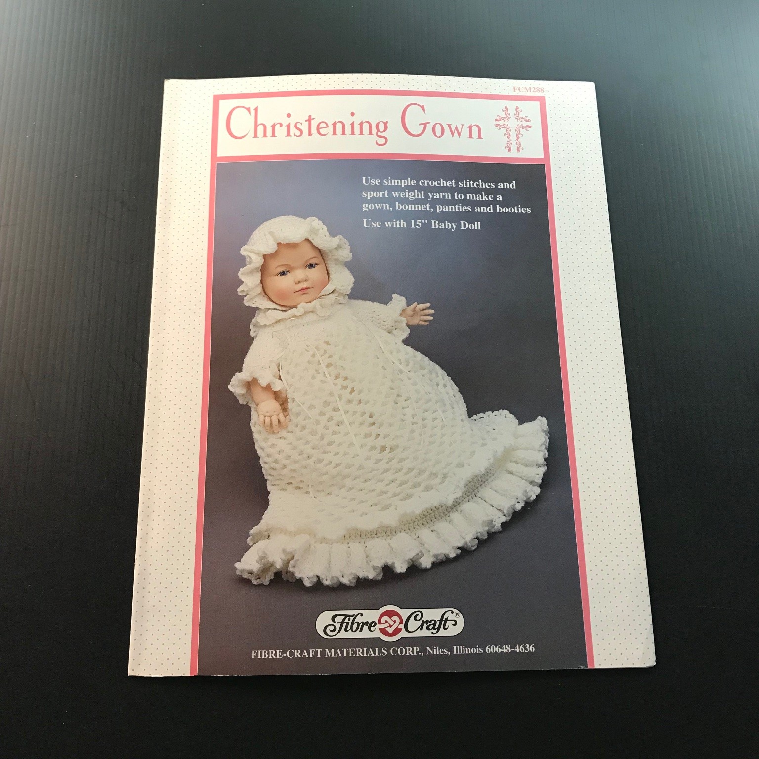 Christening Gown Fibre-Craft 1990 Crochet Pattern Baby Doll Outfit FCM288