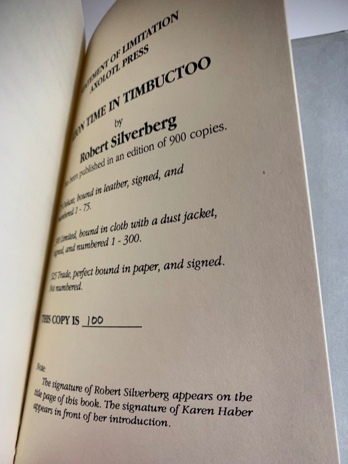 #Signed Robert Silverberg | Lion Time in Timbuctoo. 1st, ltd, HB. 1990. Axolotl