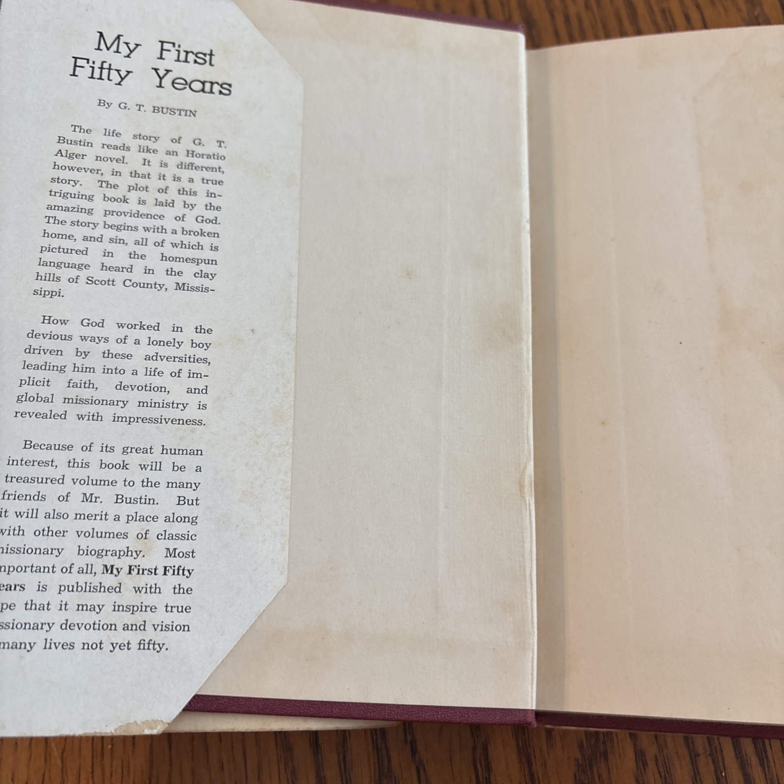 My First 50 Years By G. T. Bustin HBDJ