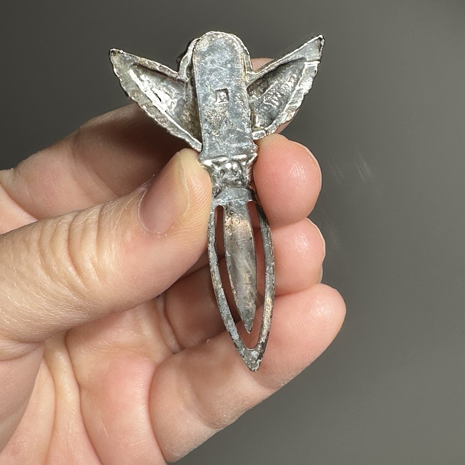 Vintage Silver Angel Cherub Bookmark 2.25 In Patina Wear Scratches