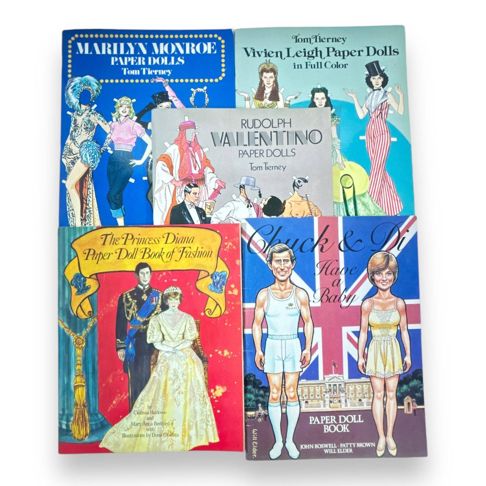 Uncut Paper Doll Books – Marilyn Monroe Charles Diana Valentino Leigh Lot of 5