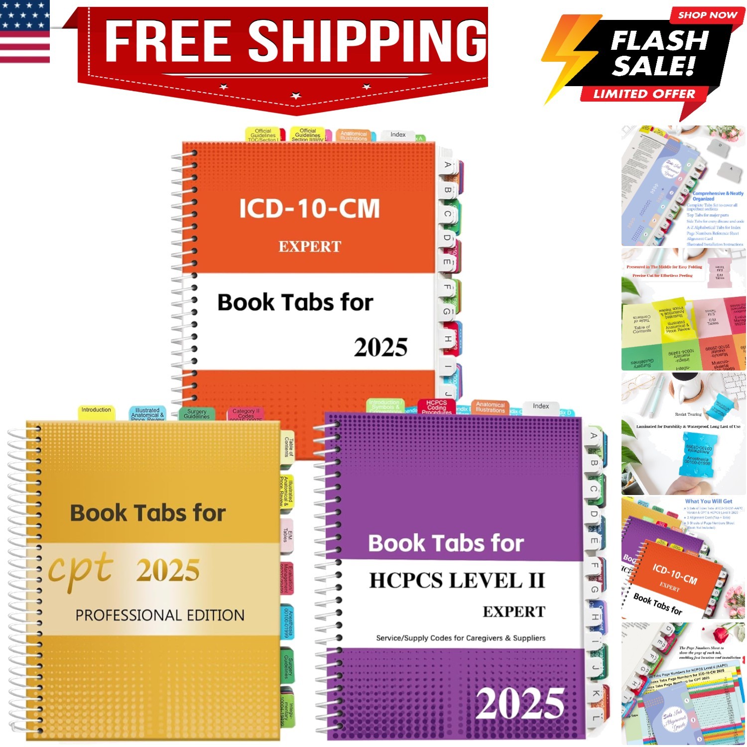 Index Tabs for CPT, AAPC Version ICD-10-CM & HCPCS Level II 2025, 3 Set Bundl…
