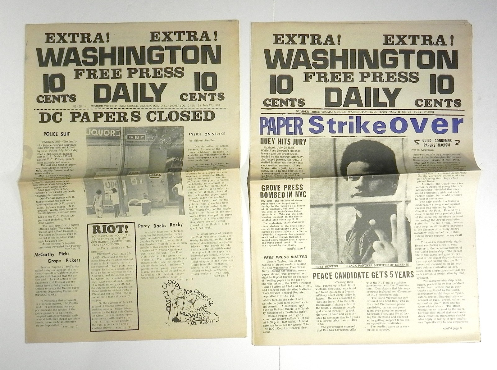 Lot of 38 Issues WASHINGTON DC FREE PRESS 1967-69 Radical Youth Underground USA