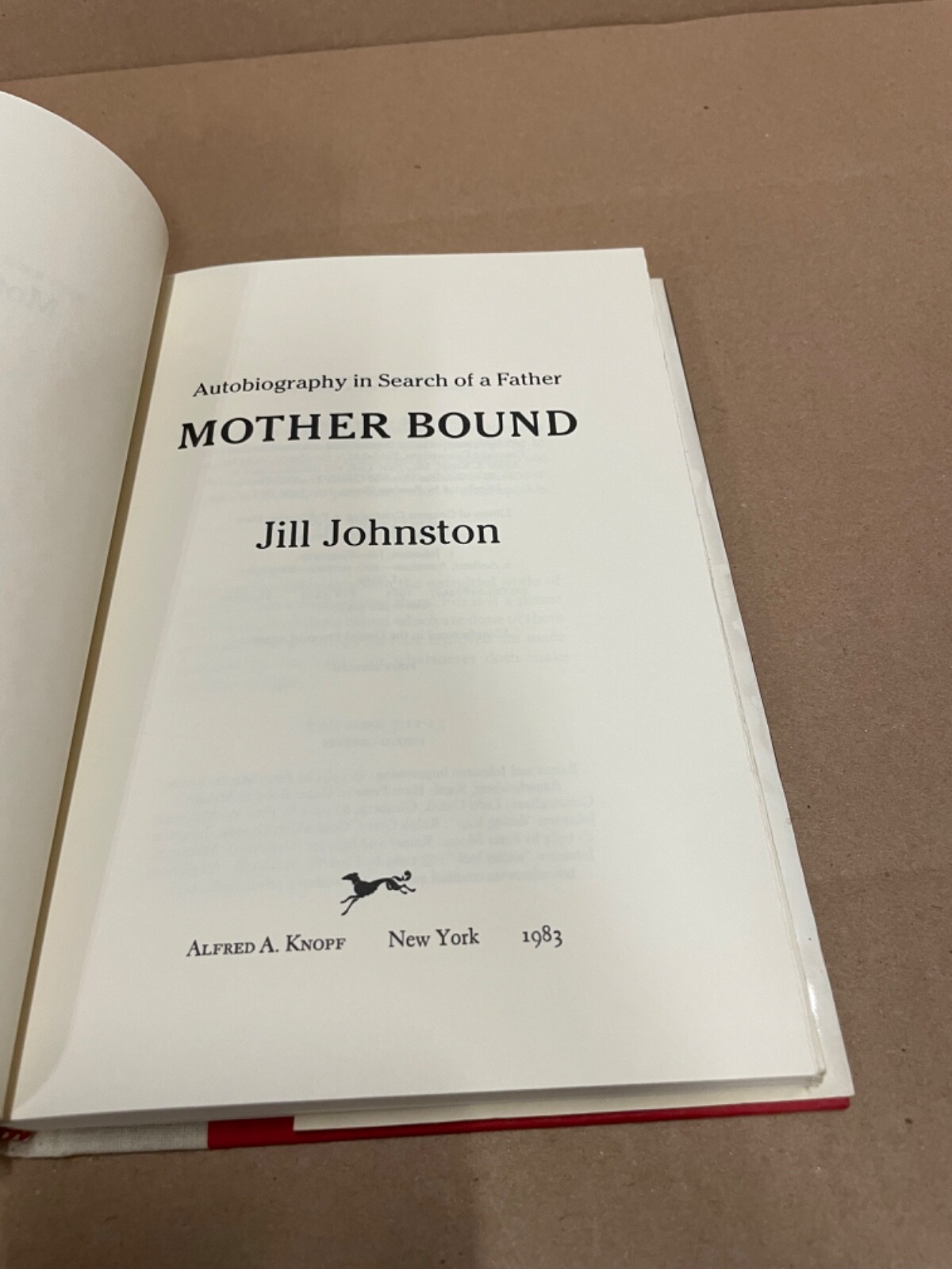Jill JOHNSTON / Mother Bound 1st Edition 1983