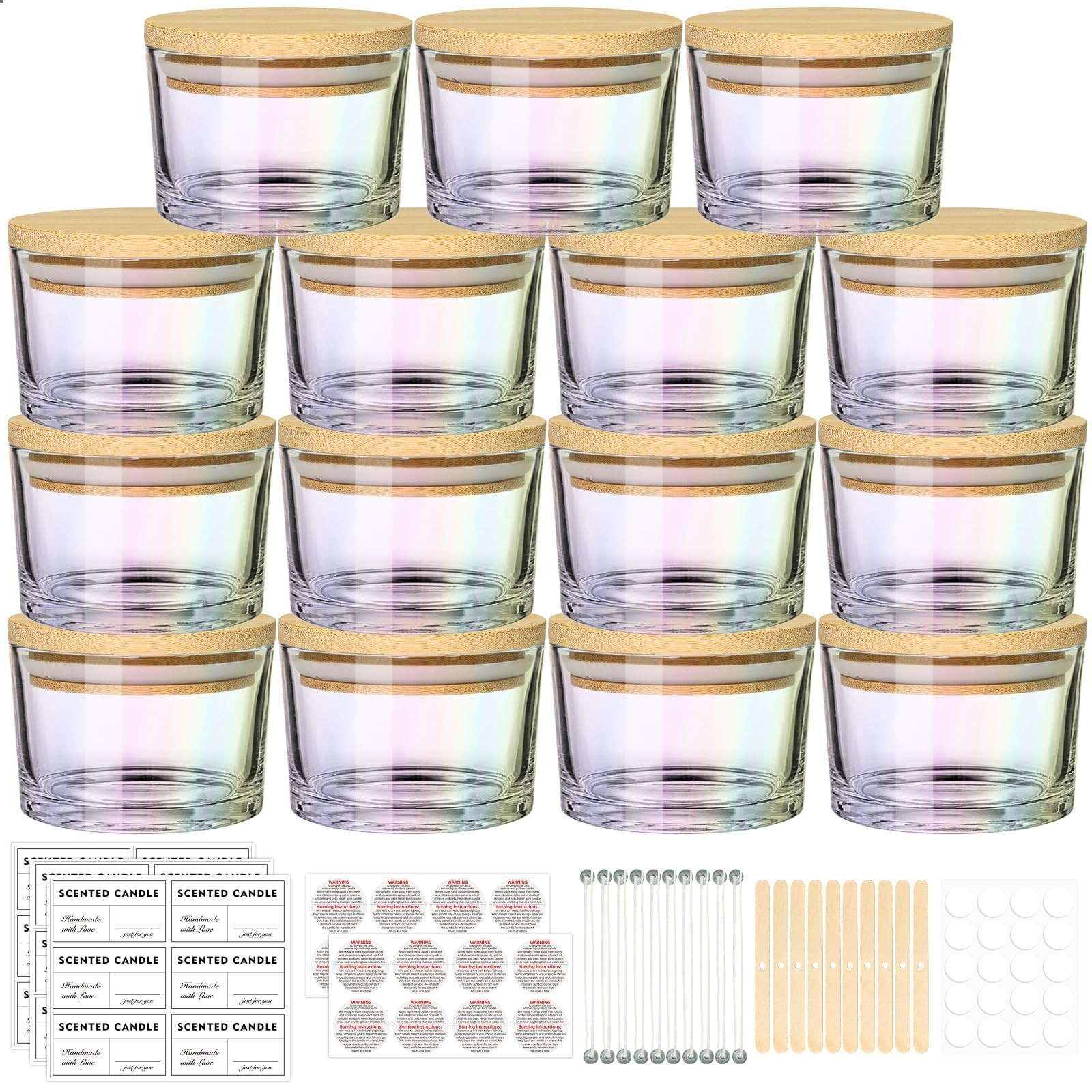 4oz Iridescent Candle Jars 15 Pack, Small Wide Mouth Glass Empty Candle Jars …