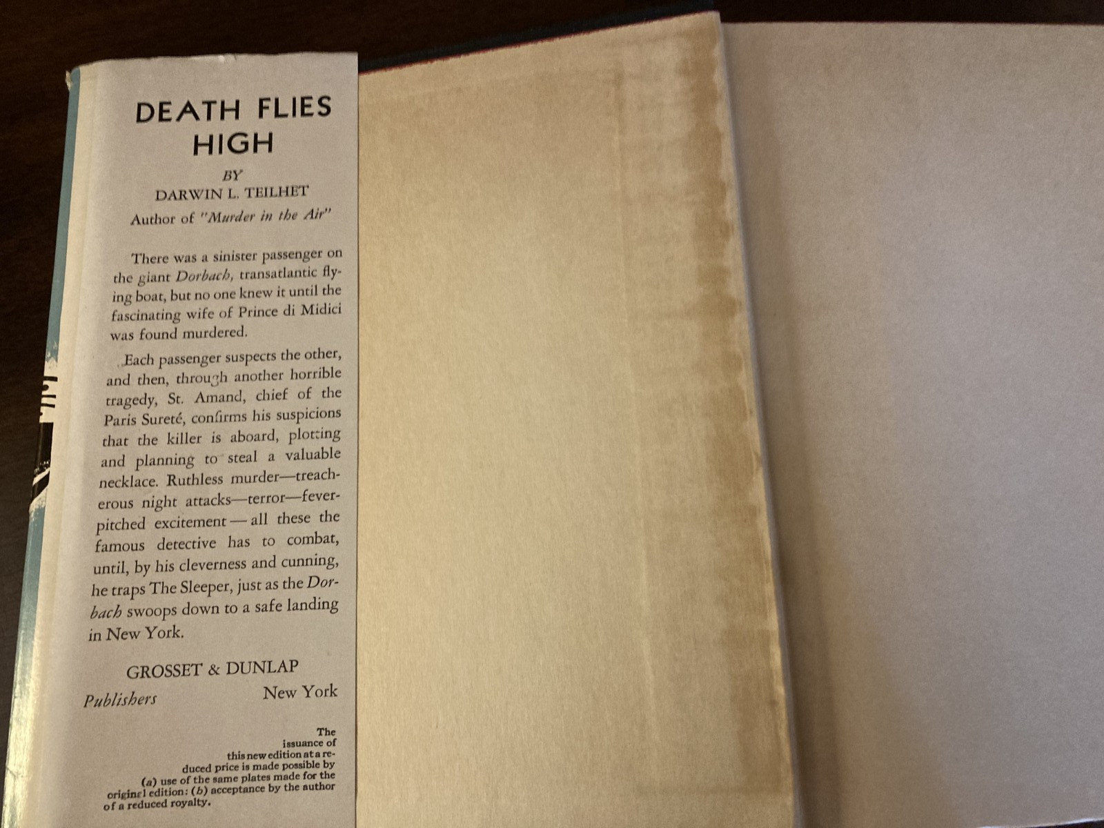 Death Flies High 1931 Darwin L. Teilhet HC Antique Mystery Grosset & Dunlap