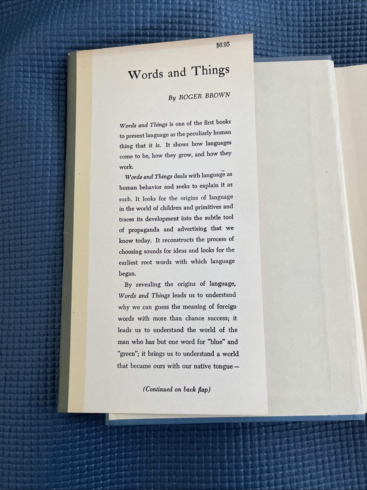 Words and Things Roger Brown Free Press HC + DJ SEVENTH PRINTING 1966