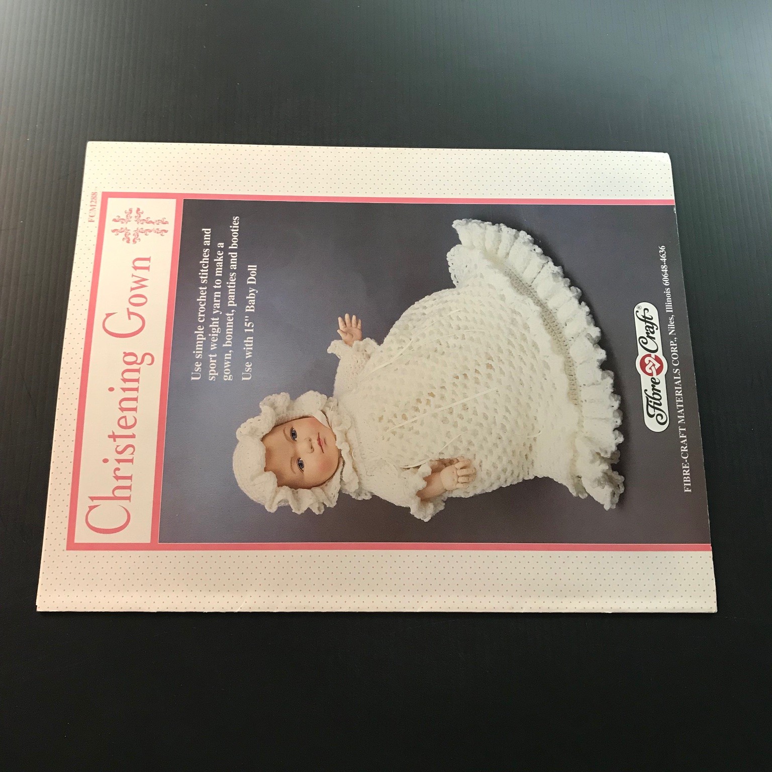 Christening Gown Fibre-Craft 1990 Crochet Pattern Baby Doll Outfit FCM288