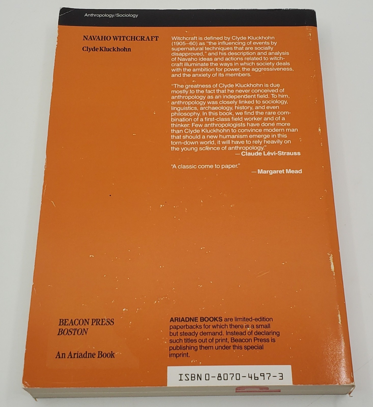 Navaho Witchcraft by Clyde Kluckhohn 1989 Beacon Edition Paperback