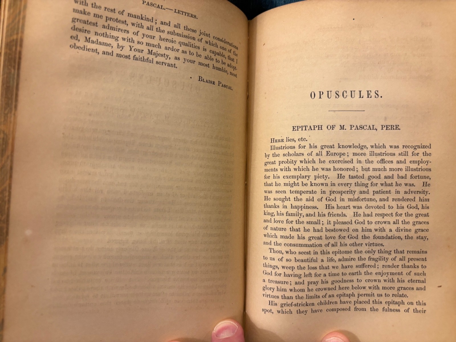 Pascal’s Works. Thoughts, Letters, & Opuscules. 1859. Fine binding. Beautiful!
