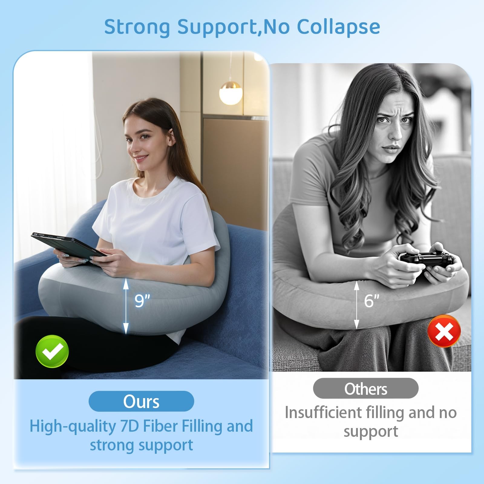 Pyurifai Crochet Pillow for Lap Support – Reading 26*22*9.5 inches, Grey