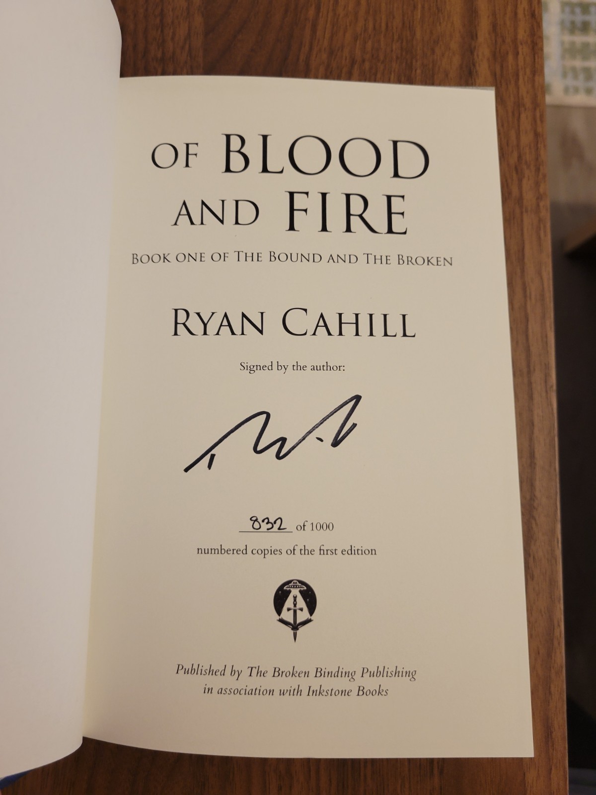 Of Blood And Fire & The Fall By Ryan Cahill Inkstone SIGNED & Numbered Matching