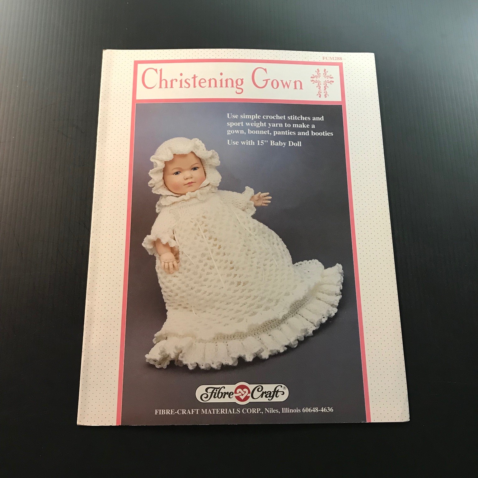 Christening Gown Fibre-Craft 1990 Crochet Pattern Baby Doll Outfit FCM288