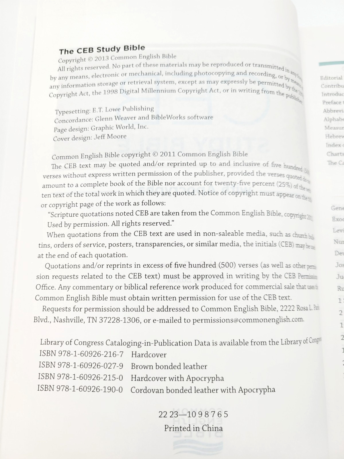 The CEB Study Bible With Apocrypha: Common English Bible Copyright 2013